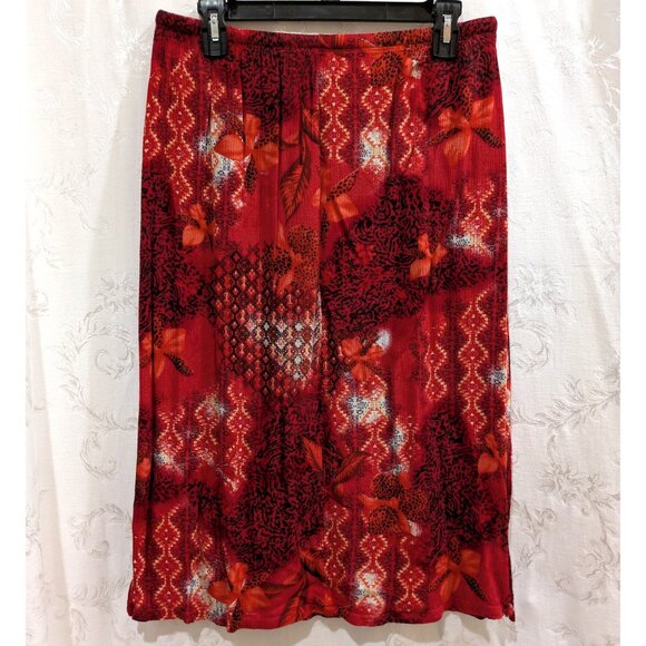 Vintage Y2K Floral Leopard Print Tribal Midi Skirt L Pull On Grunge Whimsigoth - Picture 2 of 4